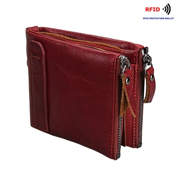 

RFID Wallet Women Genuine Leather Short Wallet Ladies 3 Zippers Coin Purse Card Holder Cowhide Women Wallets Small Walet for Men