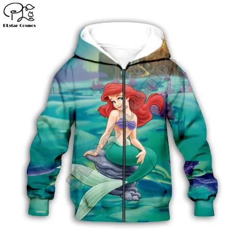 Kids zip hoodies Детские толстовки с капюшоном; пальто на молнии с 3D принтом Русалочки для маленьких мальчиков; свитер с длинными рукавами; одежда для детей; летняя футболка; Штаны для бега - Цвет: Kids zip hoodies