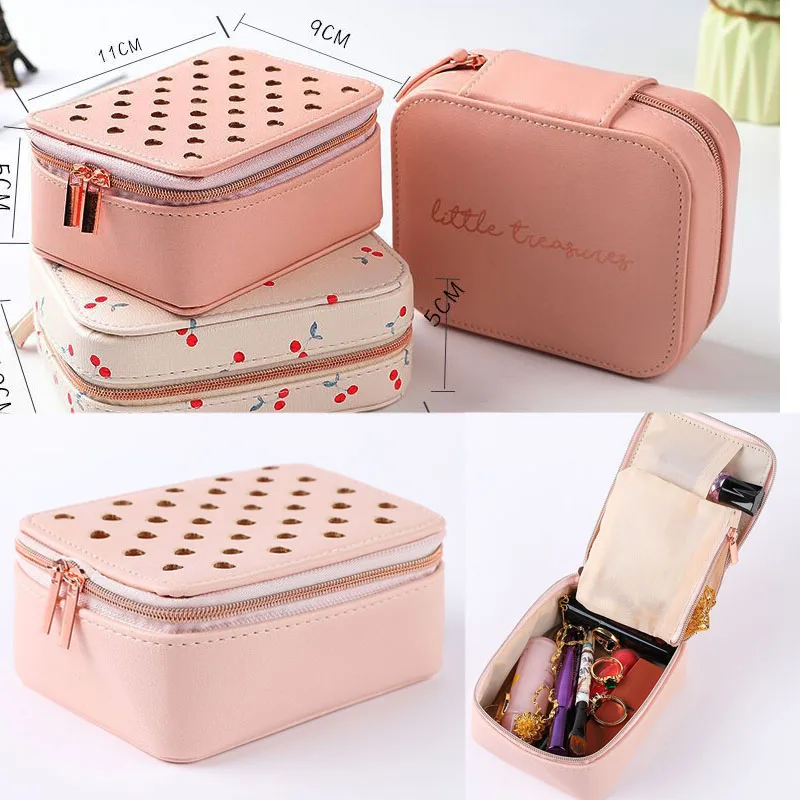 

PU leather Cosmetic Bags & Cases heart shape portable lipstick cosmetic storage box jewelry travel organizer make up bag