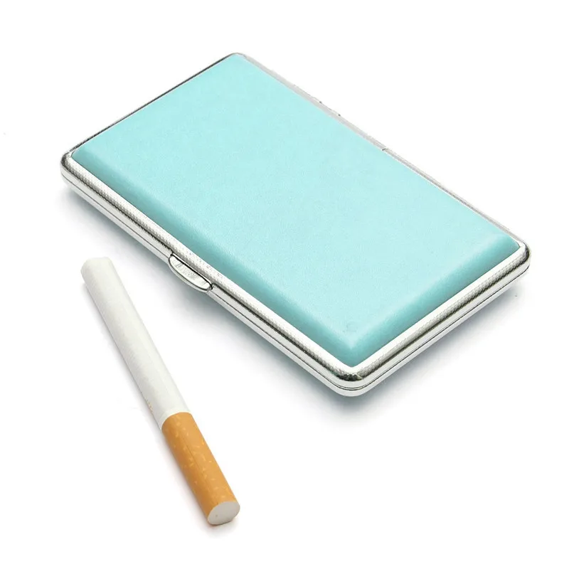 Light blue 1 шт. портсигар Карманный ящик 6 однотонных цветов кожаный футляр для сигарет держатель Контейнер курительная сумка для 14 сигарет - Цвет: Light blue