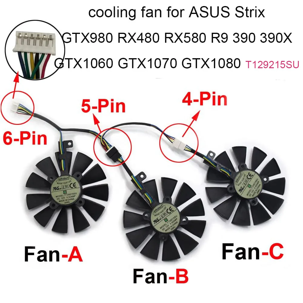 Computer fans Cooling fan For ASUS Strix GTX 1060 1070 1080 GTX1080Ti RX 480 580 R9 390 T129215SU 87MM Graphics Card Cooler Sale