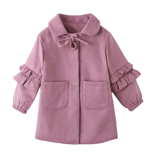 Детское шерстяное пальто для девочек; сезон зима-осень; куртка для девочек; зимний комбинезон; плотная детская одежда; модные куртки-ветровки для девочек - Цвет: DarkPink