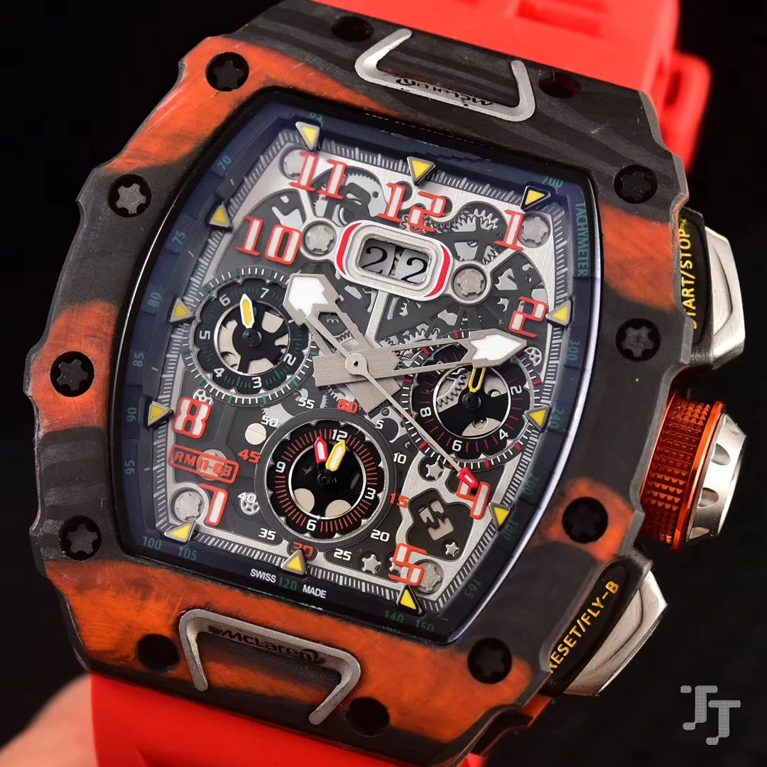 

Brand New Black Rubber Men Watch Sapphire Automatic Mechanical Mclaren Orange Limited Flyback Titanium Carbon Fiber TPT