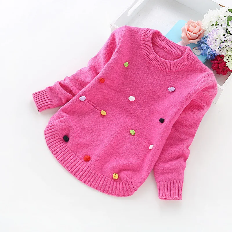 

Winter Clothing Baby Girls O-neck Sweater Autumn Sweaters Handmade Colored Flowers Sweaters Knit Kids Clothes Girl Pullover Tops
