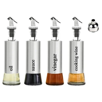 

4 Pcs Olive Oil Bottle,Vinegar and Sauce Dispenser,300 Ml Olive Oil Dispenser with Drip Free Nozzle and Funnel