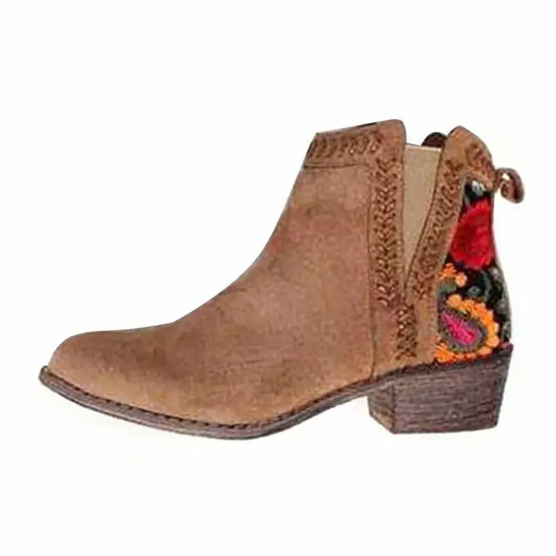 Houlife Fashion Warm Autumn Winter Women Ankle Boot Embroidery Flower Suede Platform Slip On Female Short Shoes Flats Plus Size