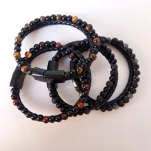 Натуральный камень мужские кожаные браслеты браслет из бисера для мужчин нержавеющая сталь Магнитная застежка тигровый глаз для мужчин pulseira masculina