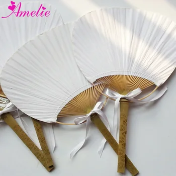 

20pcs/lot Free Shipping White Paper Fan Wedding Paddle Hand Fan With Ribbons Party Favors Gifts Hand Fan