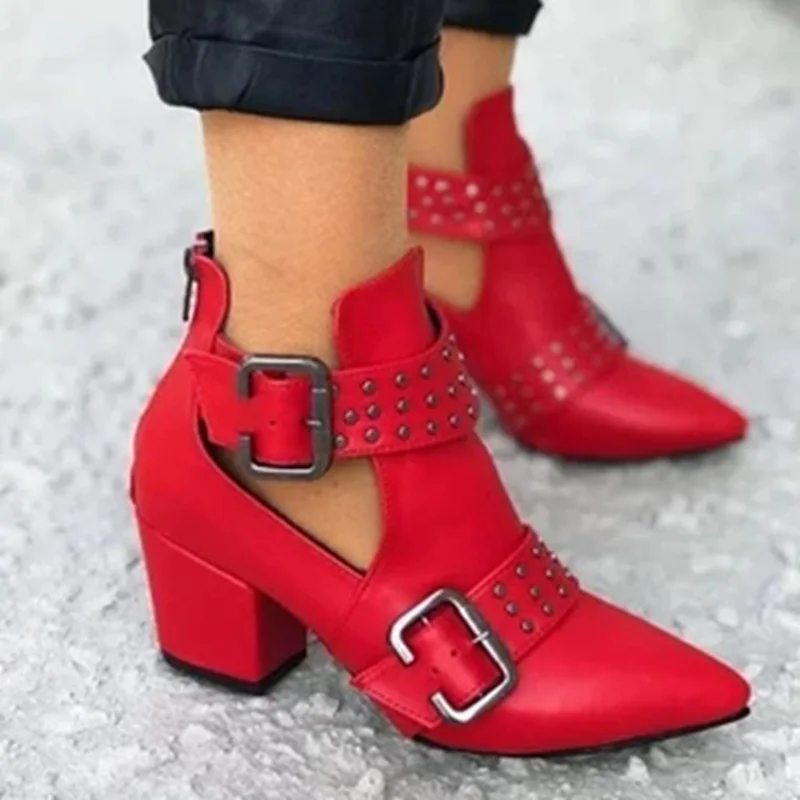 

Ankle Boots for Women Square Heel Pointed Shoes Bota