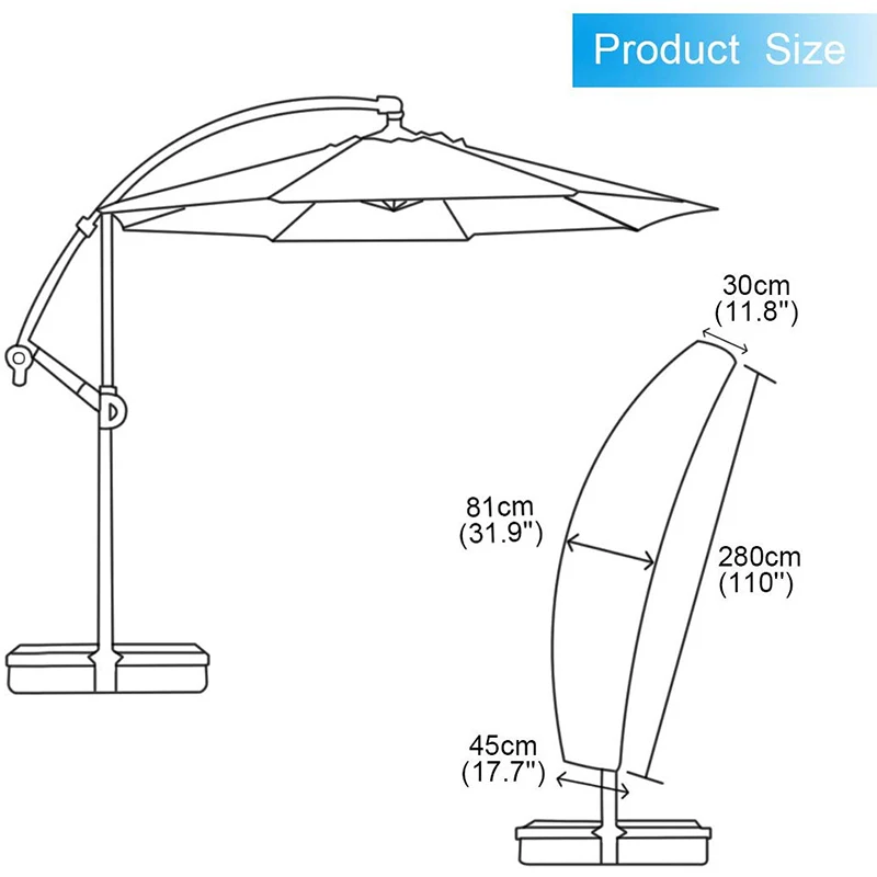 Parasol Cover Cantilever Upgraded 600D Oxford Fabric Waterproof Patio Umbrella Covers with Zip(280 x 81 x 45cm), for 9Ft to 11F