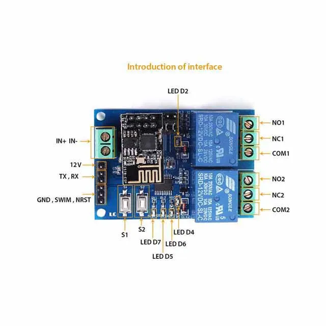 

A23-- 12V Automation Board Dual WiFi Module WIFI Relay Module ESP8266 APP Remote Controller 2-Channel For Smart Home