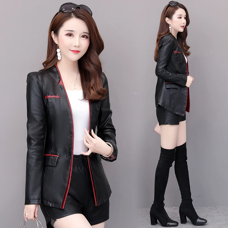 Spring jacket ladies Pu leather jacket women jacket short autumn motorcycle leather small suit faux leather motorcycle