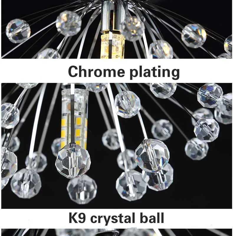 Креативный Dia140mm индивидуальный дизайн одуванчика из нержавеющей стали G4 Светодиодный светильник для домашнего украшения K9 хрустальный потолочный светильник