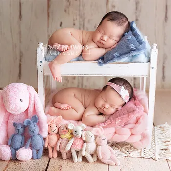 

Baby Props for Photography Newborn Removable Retro Bunk beds for Twins Girl Boy High-low Bed Baby Photo Shoot Props Accessories