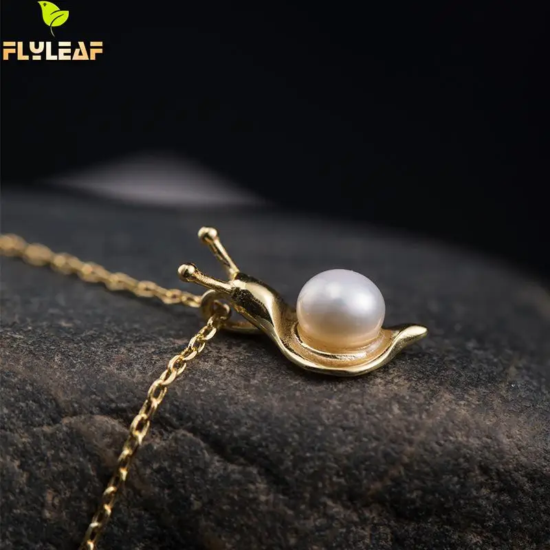 

925 Sterling Silver Freshwater Pearl Snail Necklace For Women 18k Gold Chinese Style Female Fine Jewelry Flyleaf New
