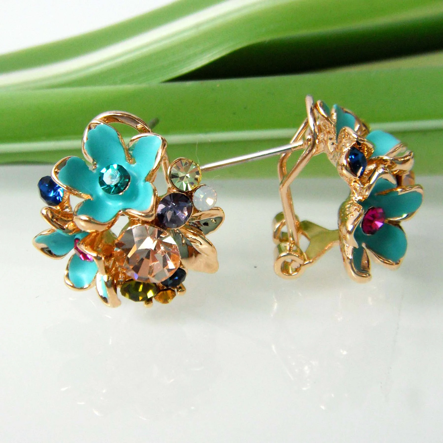 Серьги клипсы с цветком Navachi SMT1554|earrings earring|color crystal earringsrhinestone earrings |