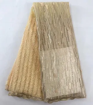 

New Africa Tulle Lace Fabric High Quality Africa L-38885 Lace With Sequins Fabric Nigeria Mesh Fabric for party dres