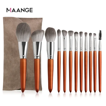 

MAANGE 12pcs Professional Makeup Brush Set With Bag Natural Brush Big Loose Powder Foundation Contour Eye Cosmetic Make Up Tools
