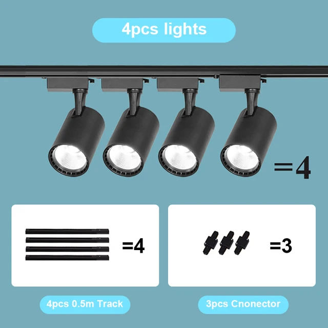 Set Ceiling Led Track Light Spotlights COB Track Lighting Wall Rail Spot Lights System 20/30/40W Clothing Shop Home Lamp 220V 4PCS Black Body-Set
