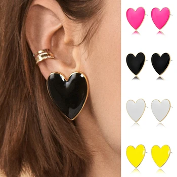 

Big Enamel Heart Peach Stud Earrings For Women Black Oil Street Trendy Jewelry Statement Love Stud Earring Gifts For Girlfriends