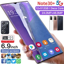 Note30+ Global Version Galax Mobile Phone Snapdragon 865 Android 10.0 12GB 512GB 6000mAh Fingerprint Unlock 6.9