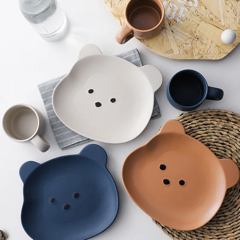 Матовая керамическая Салатница Ins Bear милая тарелка для еды миска йогурта