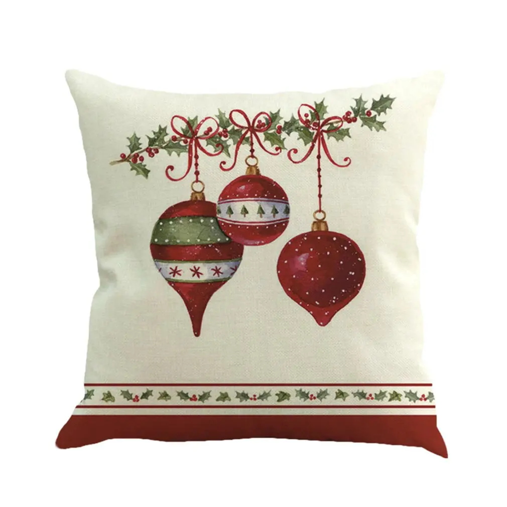 

Merry Christmas Happy New Year Xmas Tree Lights Stockings Snow Santa Claus Linen Pillow Case