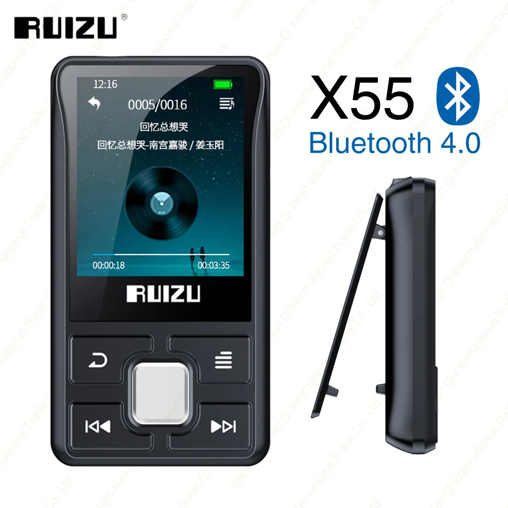 RUIZU X55 Клип Спорт Bluetooth MP3 плеер 8 Гб мини с экраном Поддержка TF карты, FM, запись, электронная книга, часы, шагомер музыкальный плеер