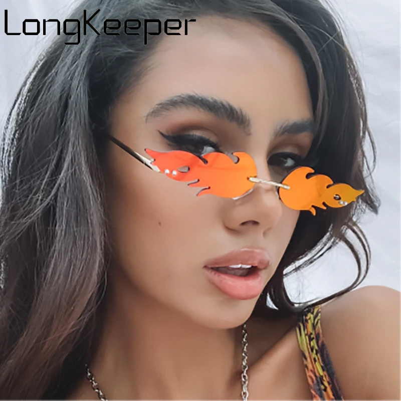 

Fashion Fire Flame Sunglasses Women Men Rimless Wave Sun Glasses Ladies Luxury Narrow Eyewear UV400 Retro Party Gafas de Sol
