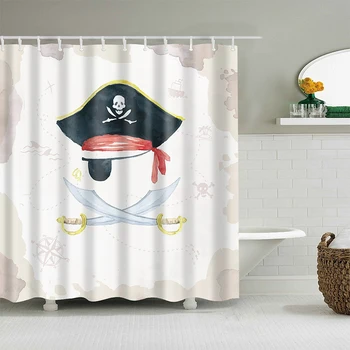 

Pirate Cartoon Shower Curtain Set with 12 Hooks Decorative Personality Pattern Bathroom Waterproof Fabric Decoration