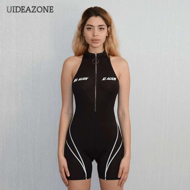 UIDEAZONE с буквенным принтом, комбинезоны, флуоресцентные однотонные облегающие Боди без рукавов, облегающие водолазки, облегающие спортивные костюмы, уличная одежда