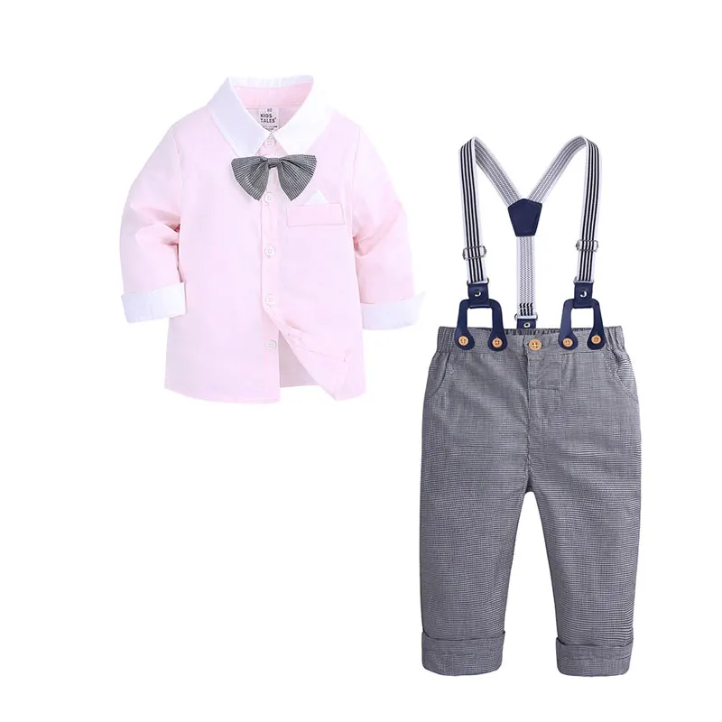 

Elvesnest Children Boys Clothes Outfits Gentleman Kids Clothes Set Cotton Long Sleeve Shirt+Strap Pant Formal Boys Clothing