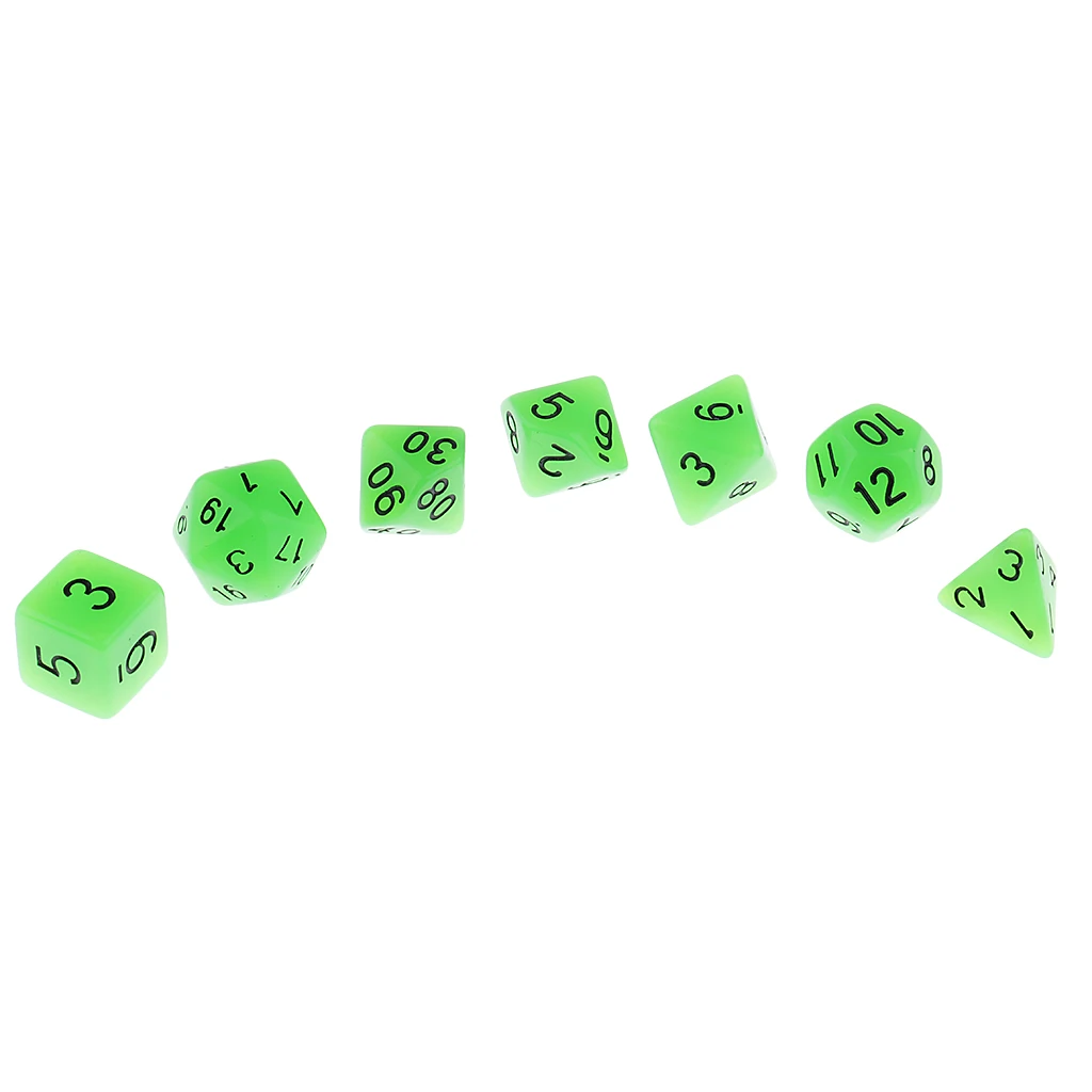 14 Pieces Plastic Polyhedral Dices Glow in the Dark for DND TRPG MTG Board Game Props