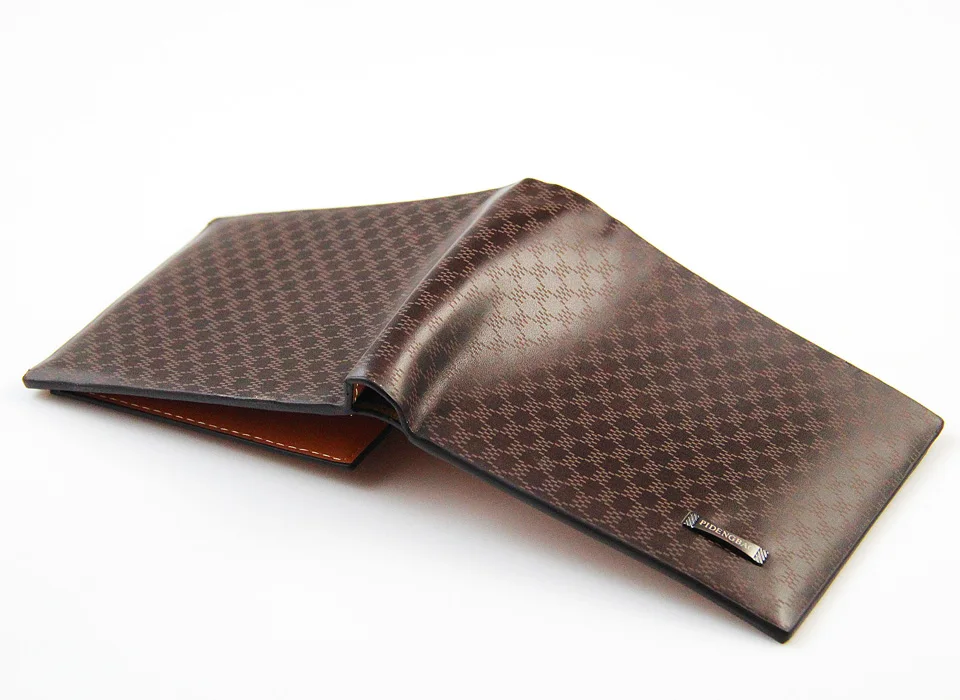 Fashion Business Casual Men's Wallets Plaid Pattern Brown Short Wallet Quality PU Leather ID Credit Card Holder Purse Low Price