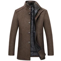 Woolen Coat Men Winter Windbreaker Long Thick Wool Jackets abrigo hombre Man Stand Collar Single Breasted With Vest Woolen Coats 1