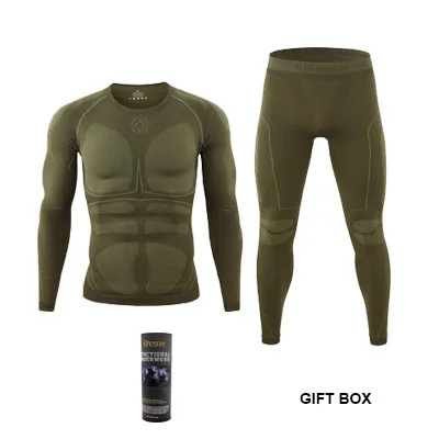 BOX GREEN Зимнее мужское спортивное термобелье, флисовый теплый дышащий комплект нижнего белья для улицы, мужские эластичные быстросохнущие кальсоны AF200 - Цвет: BOX GREEN