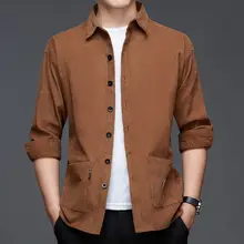 

Corduroy Long Sleeve Shirt Mens Korean Coat Youth Fashion Streetwear Shirt Thin Anti Wrinkle Double Pockets Male Dress Shirts