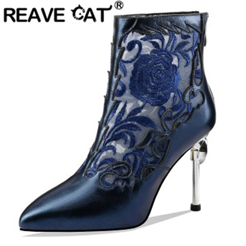 REAVE CAT/благородные женские ботильоны с острым носком на тонком каблуке 9 см из