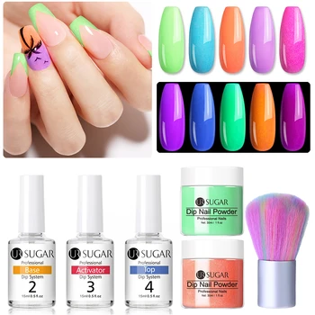 

UR SUGAR Shining Dipping Nail Powder Natural Dry Dip System Set Nail Powder with liquid Brush File Tool