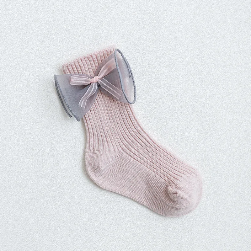 Осенние носки для девочек из хлопка милые эластичные кружевные носки с бантиком для маленьких девочек мягкие носки принцессы для малышей от 0 до 5 лет - Цвет: 4