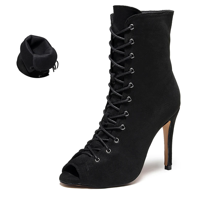 Woman High Top Ballroom Dance Shoes Black High Heel Bachata Salsa Dancing Shoes For Girls Soft Bttom Latino Shoes For Dance