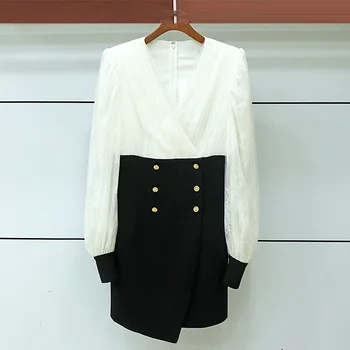 

M zhuoya parker fall 2020 new women's clothing v-neck lace long sleeve embroidery double-breasted women 1400301 dress