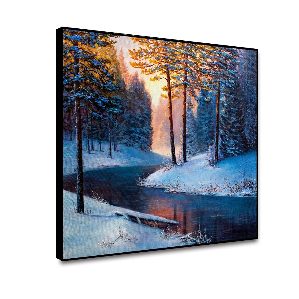 Laeacco Winter Snow River Forests Landscape Modern Art Oils Painting Canvas Posters Prints For Bed Living Room Wall Decoration Laeacco Winter Snow River Forests Landscape Modern Art Oils Painting Canvas Posters Prints For Bed Living Room Wall Decoration