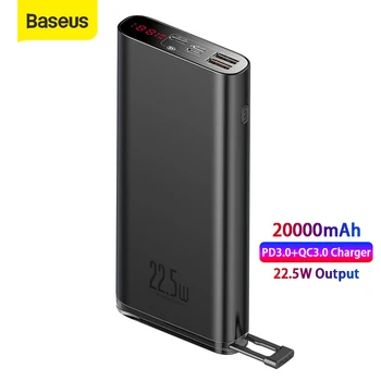 

Baseus Power Bank 20000mAh 22.5W 3.0 Fast Charging Power Bank External Battery Charger Travel Portable Charger With Stand For iP