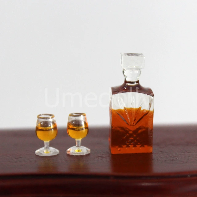 1/12 Scale Miniature Dollhouse Decanters with 2 Glasses Mini Wine Bottle Model Pretend Play Kitchen Toy Accessories 4