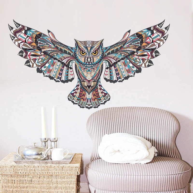 

Indian Style Owl 45*60cm Wall Stickers For Kids Rooms Home Decor Eagle Hawk Wall Painted Tatoo Art Cartoon Animal Decals