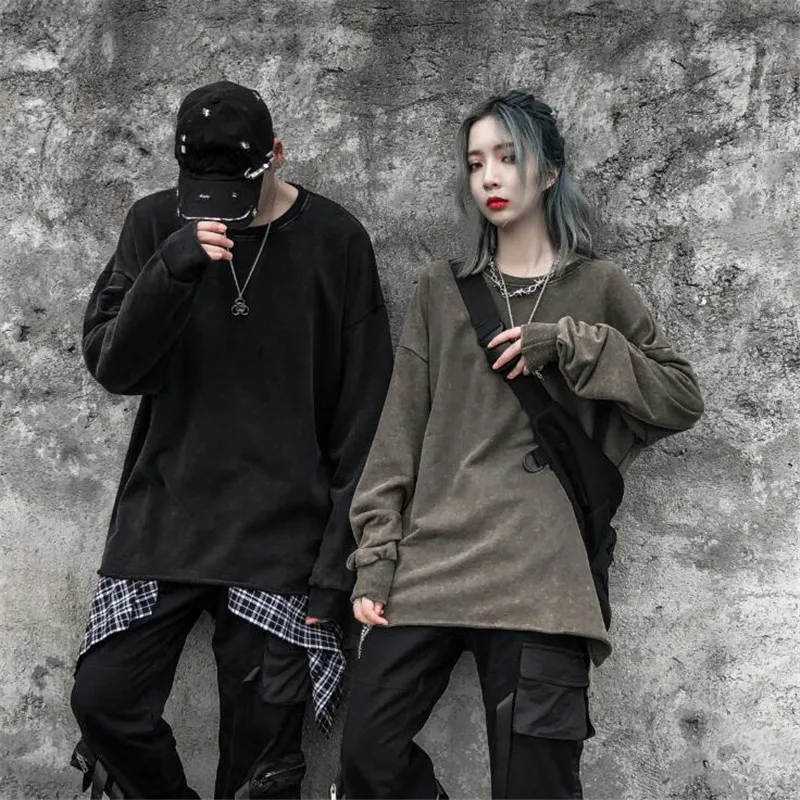 

Men's Autumn Loose Vintage Washed Solid Round Neck Hooded Street Wind Terry Thin Section Hoodie Pure Cotton Casual Hoodies