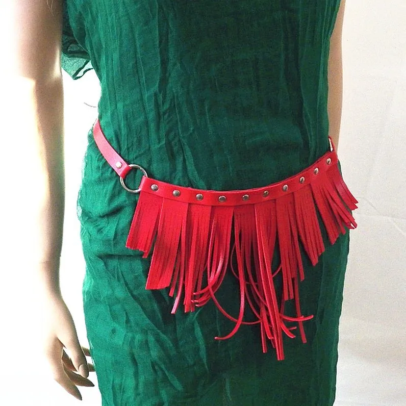 COLEMJE Кожаная Мини-юбка с кисточками женская готическая металлическая юбка с заклепками с кисточками спереди и сзади сексуальное платье для вечеринки рейв-одежда - Окраска металла: red