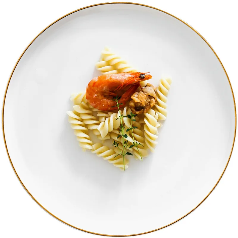 Brief Noridc Round Ceramic Plate Solid Gold Edge Porcelain Glaze Dinner Plate Western Steak Cake Dessert Tray Snack Dishes