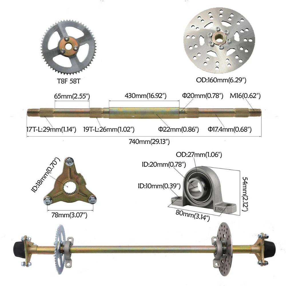 drift trike rear axle assembly